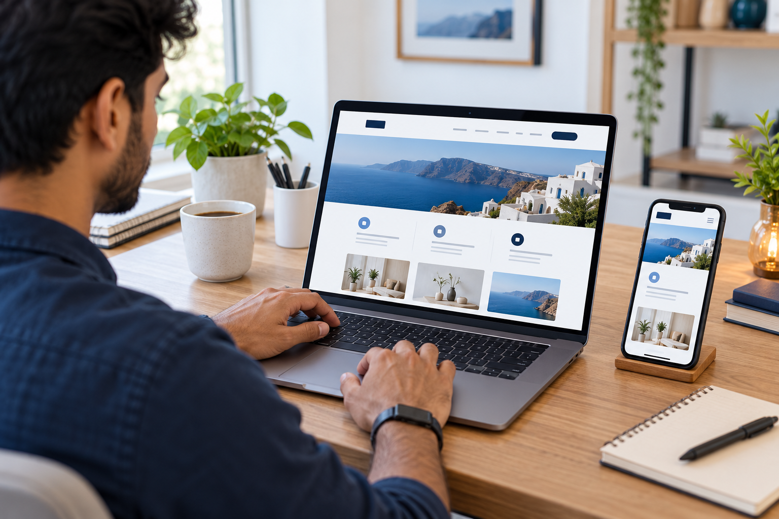 Illustrative example: business website design in progress on desktop and mobile screens